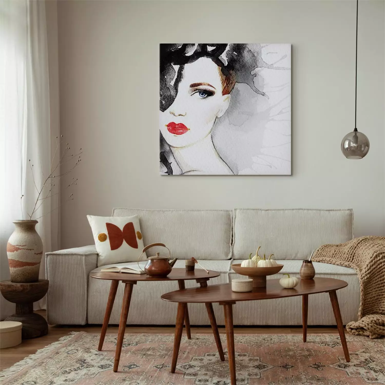 Canvas Art Print Watercolor Portrait - Image of a Woman Painted by Hand