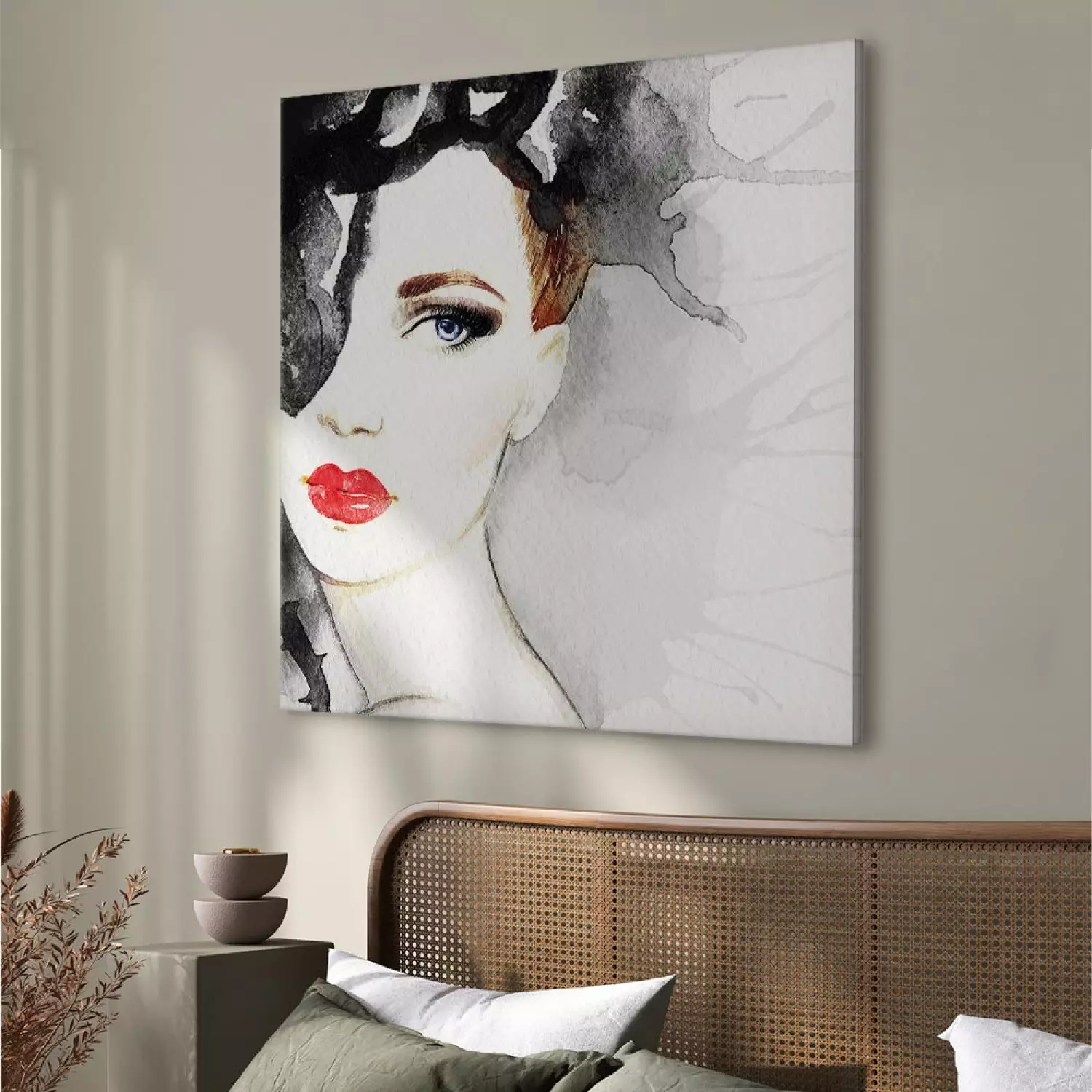 Canvas Art Print Watercolor Portrait - Image of a Woman Painted by Hand