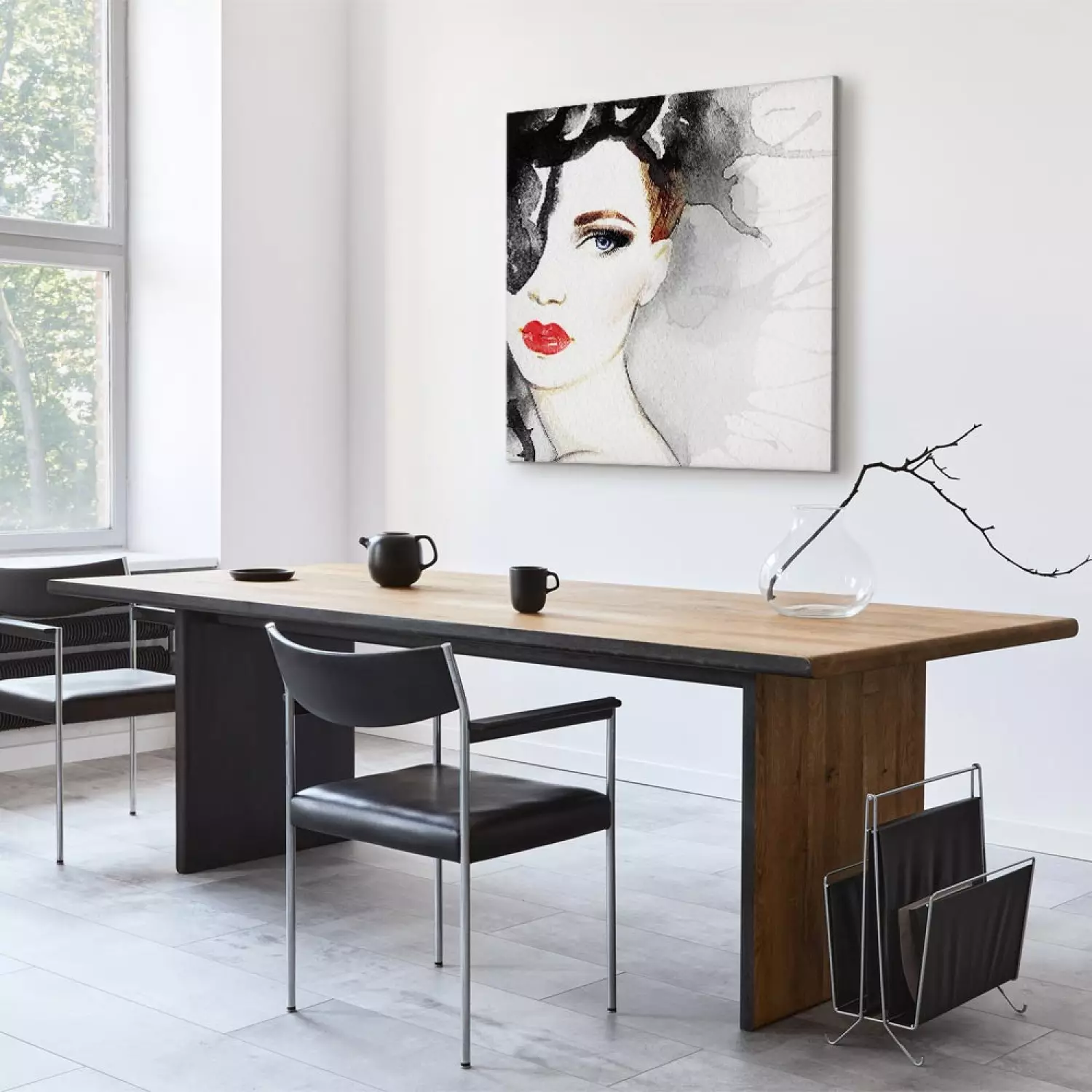 Canvas Art Print Watercolor Portrait - Image of a Woman Painted by Hand