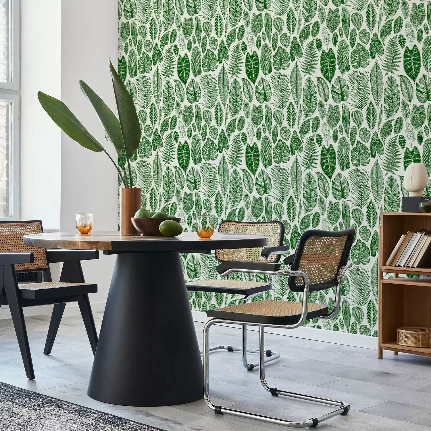 Modern Wallpaper Green Nature - Different Species and Sizes of Leaves on a White Background
