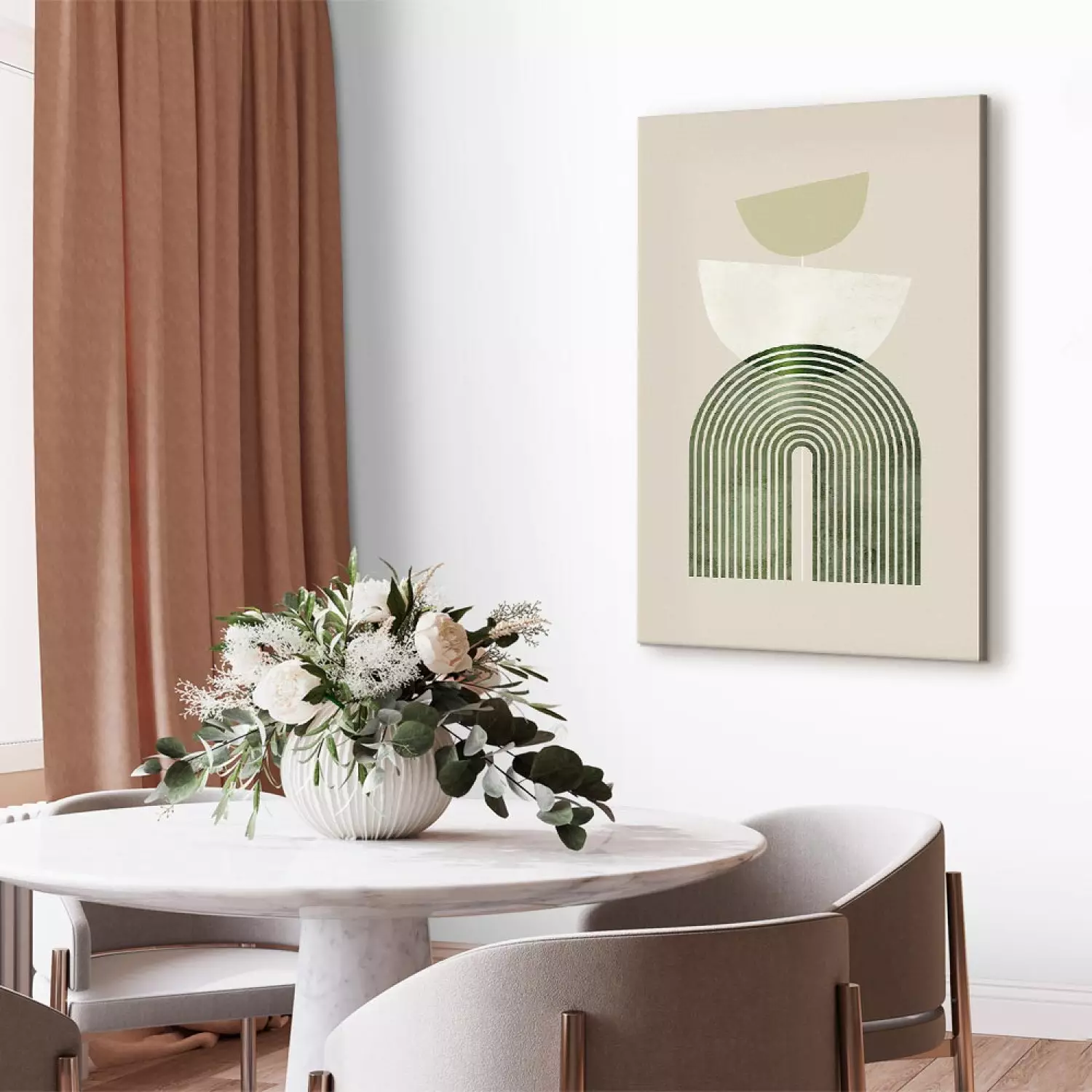 Canvas Abstraction - Rounded Shapes in Bright Colors on a Beige Background