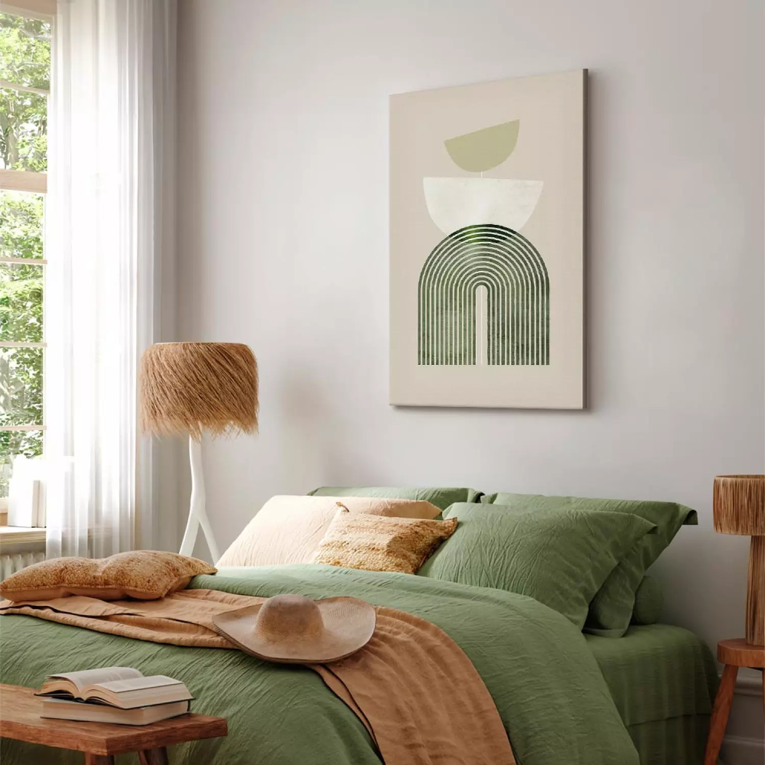 Canvas Abstraction - Rounded Shapes in Bright Colors on a Beige Background