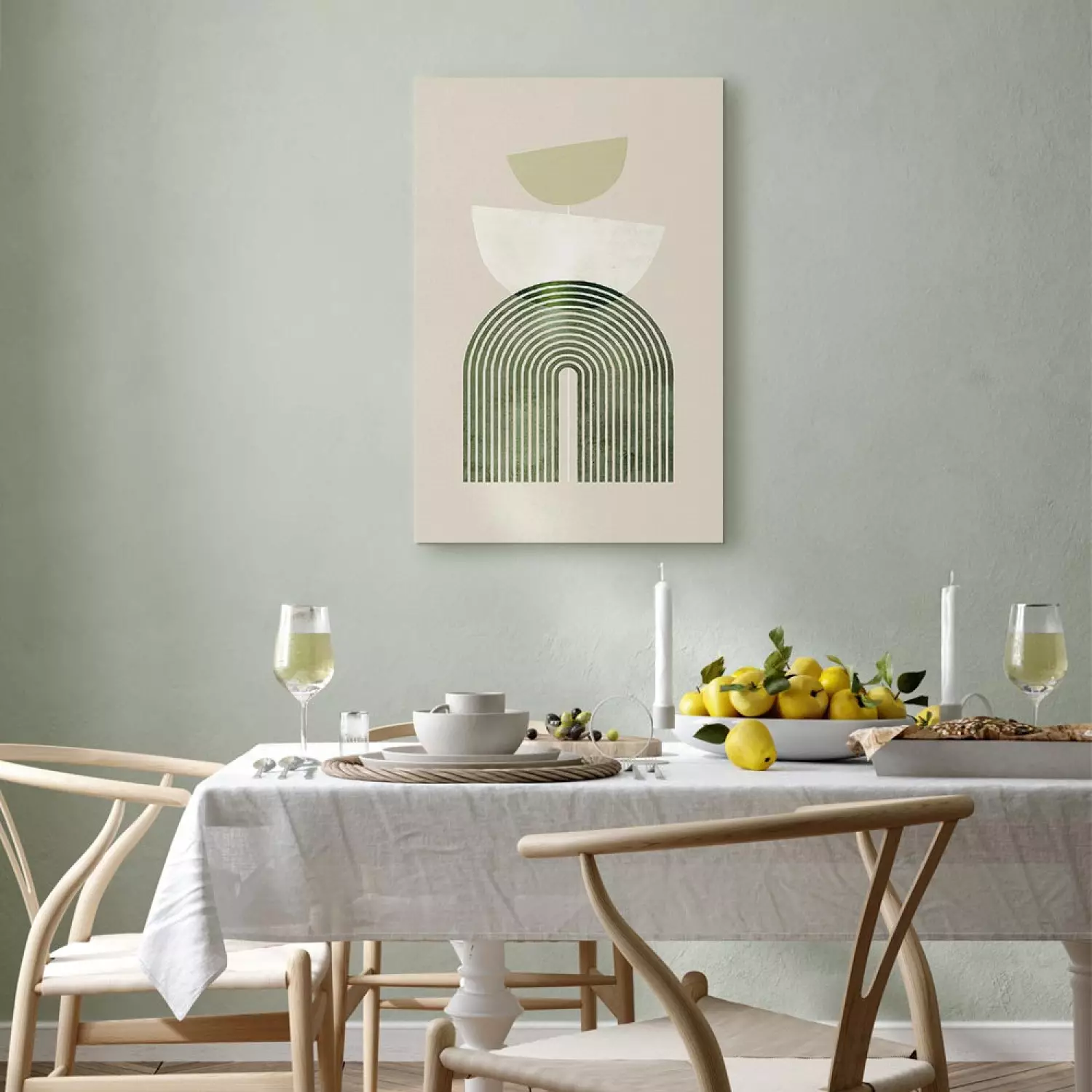 Canvas Abstraction - Rounded Shapes in Bright Colors on a Beige Background