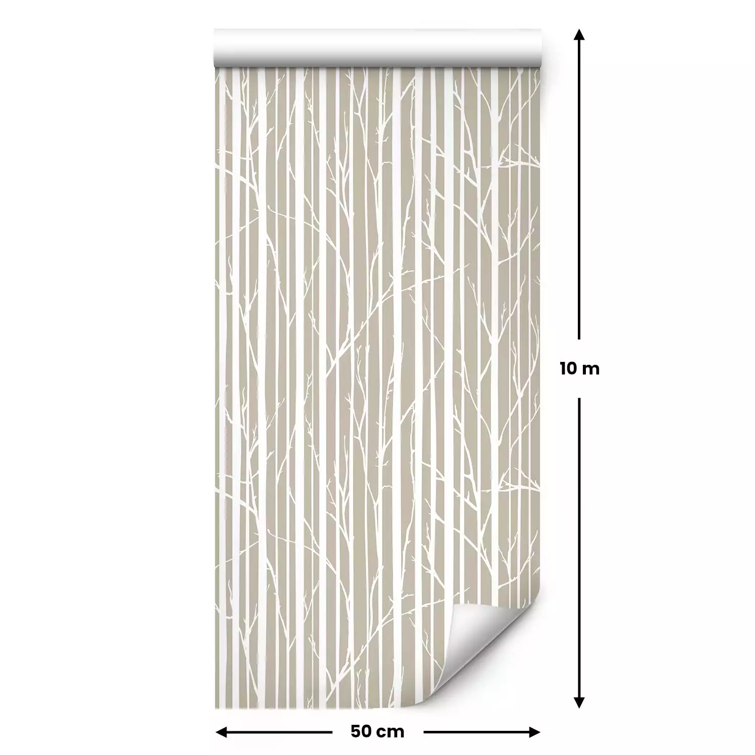 Wallpaper Forest Pattern - White Tree Trunks and Branches on a Beige Background