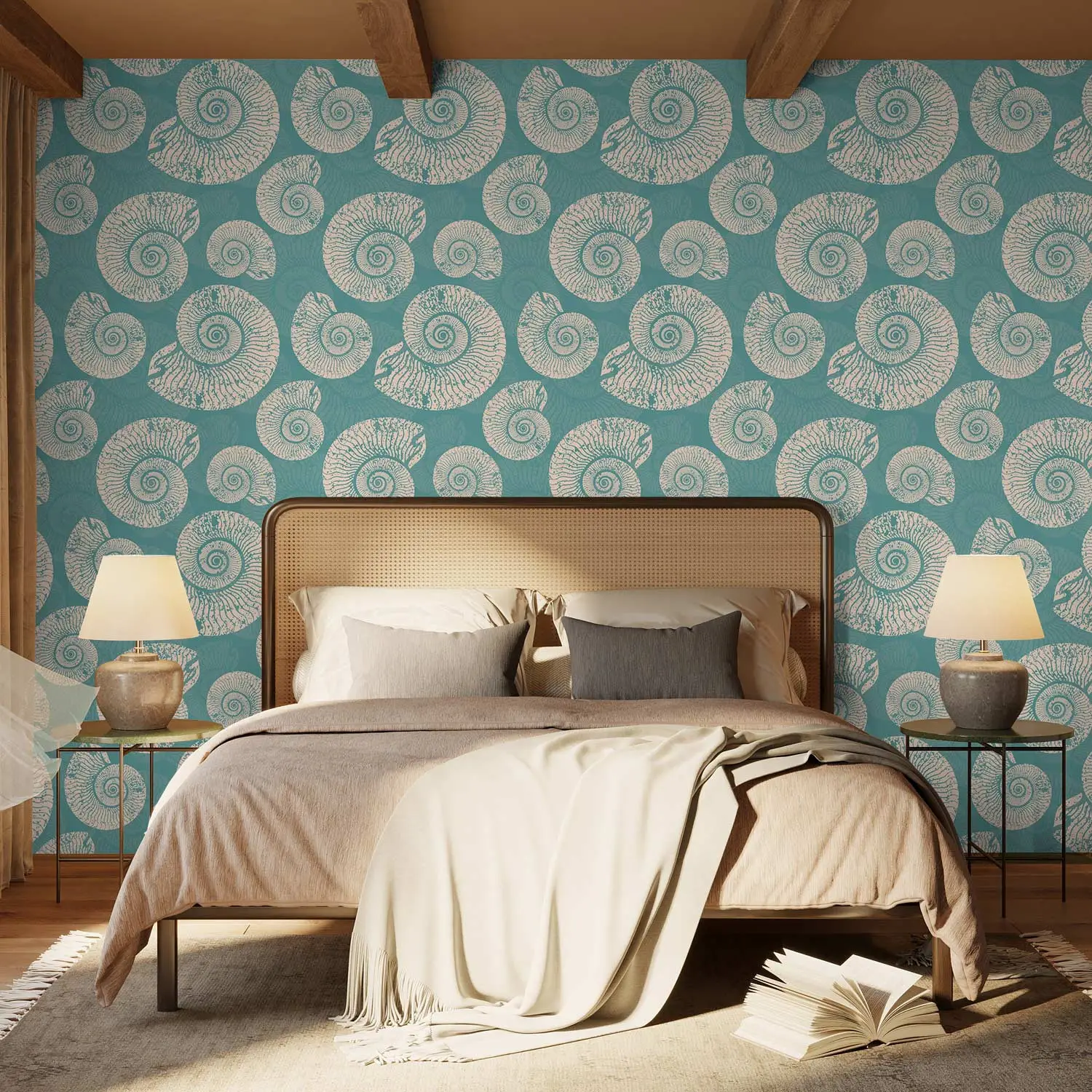 turquoise wallpaper bedroom