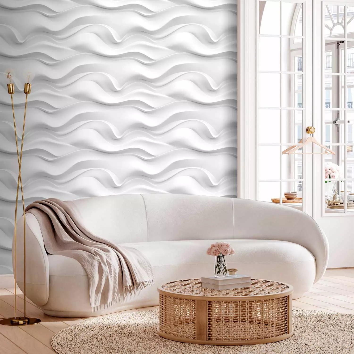 Wallpaper Wavy Pattern - White Spatial Repeating Waves - bimago