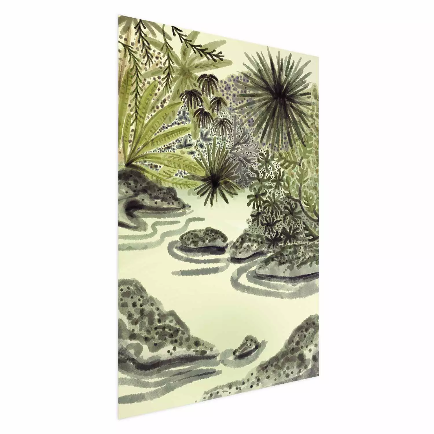 Poster Tropical Lake - Watercolor Landscape in Shades of Green