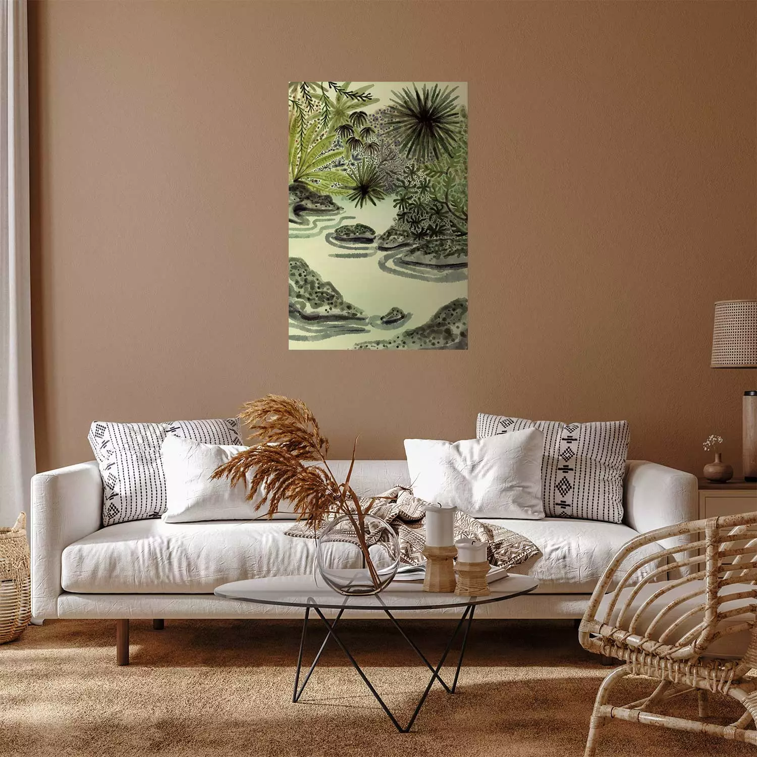 Poster Tropical Lake - Watercolor Landscape in Shades of Green
