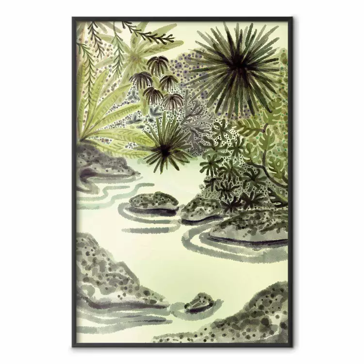 Tropical Lake - Watercolor Landscape in Shades of Green