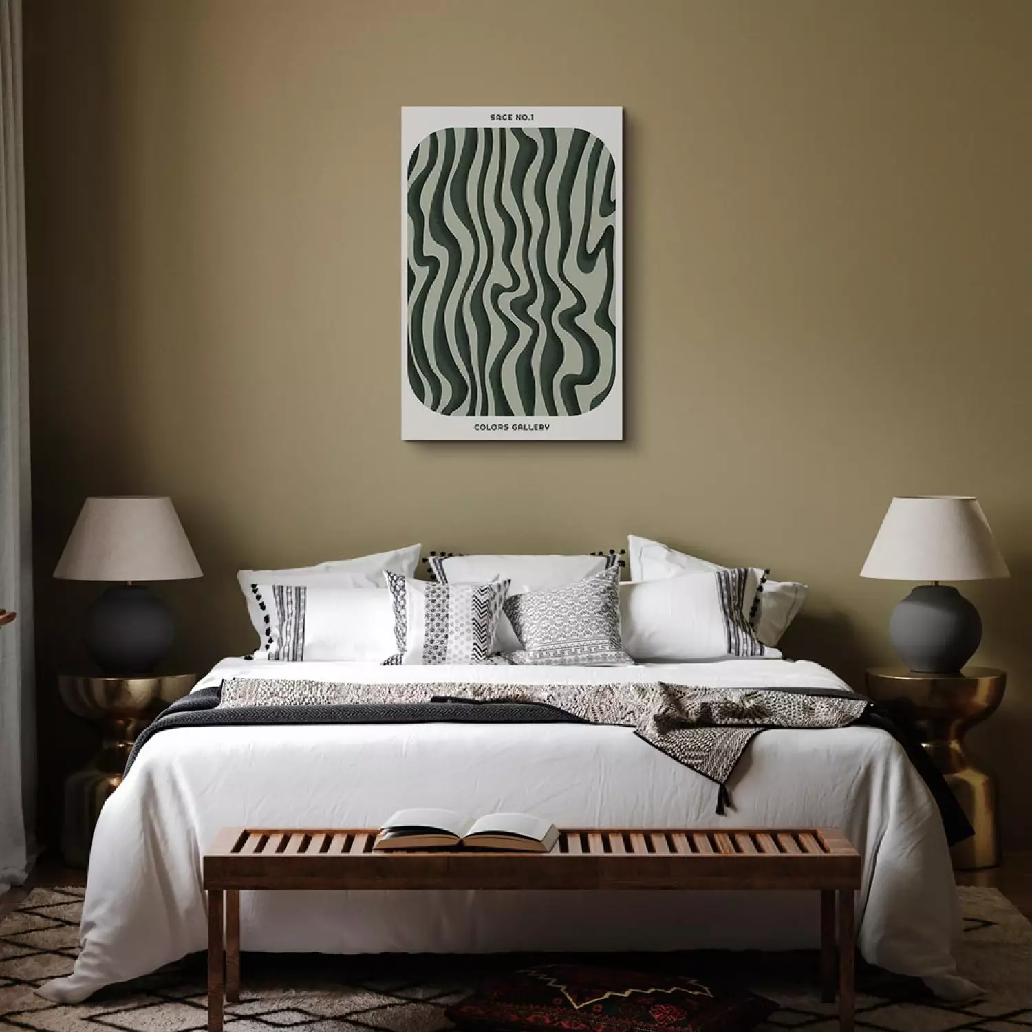 Canvas Green Stripes - Wavy Irregular Shapes With a Signature