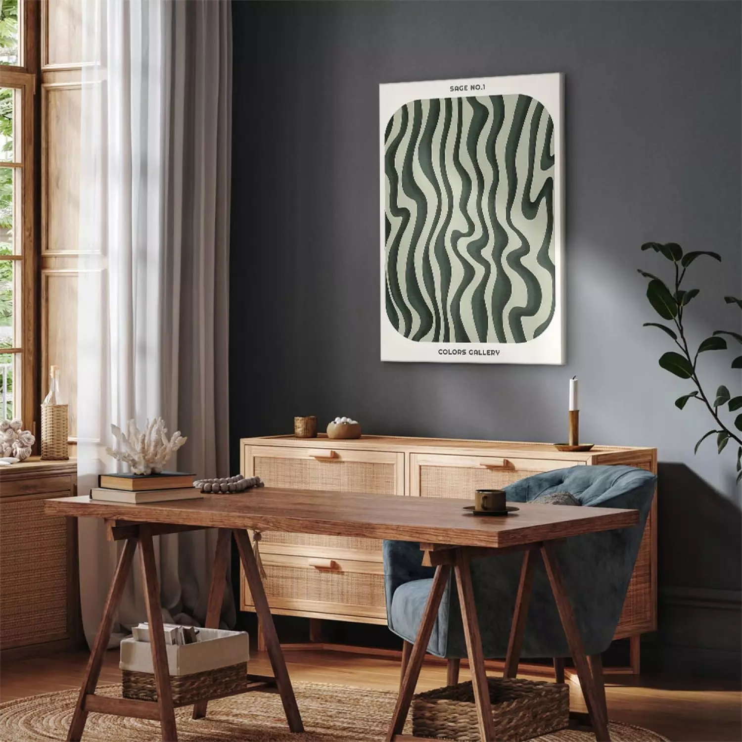 Canvas Green Stripes - Wavy Irregular Shapes With a Signature