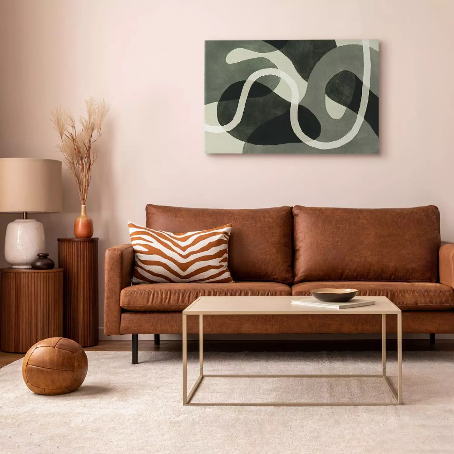 Canvas Print Geometric Forms - Abstract Spots in Shades of Sage Green