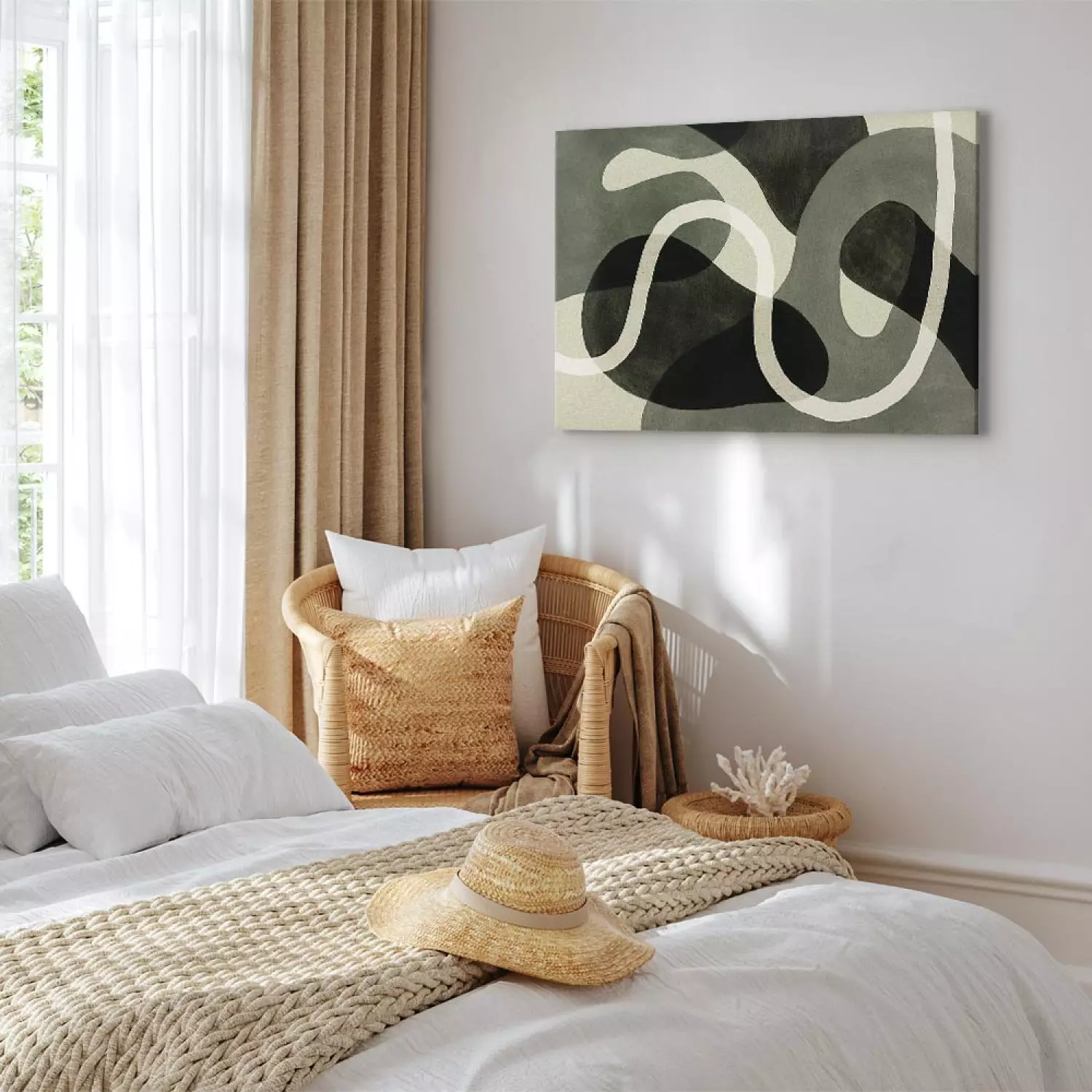 Canvas Print Geometric Forms - Abstract Spots in Shades of Sage Green