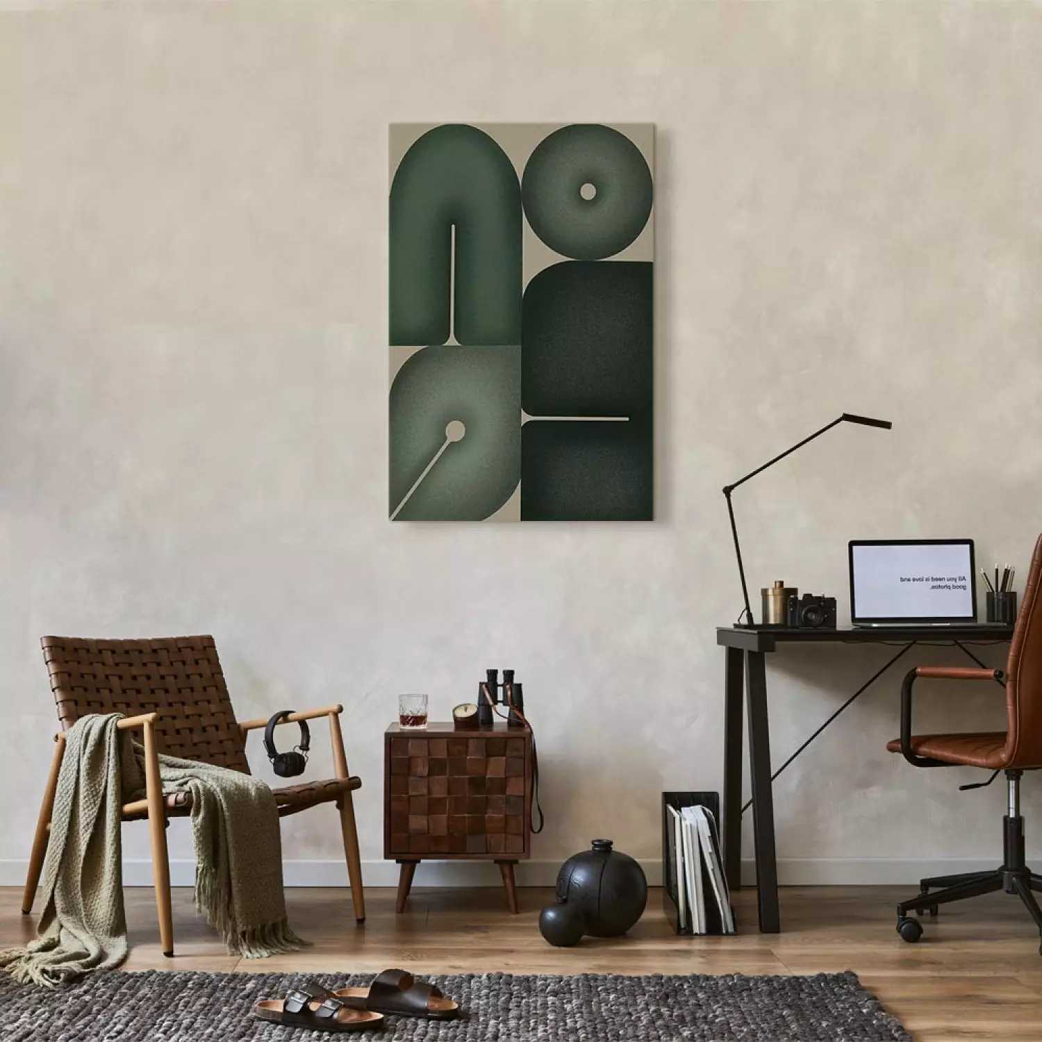 Canvas Print Sage Shapes - Geometric Forms in Shades of Green