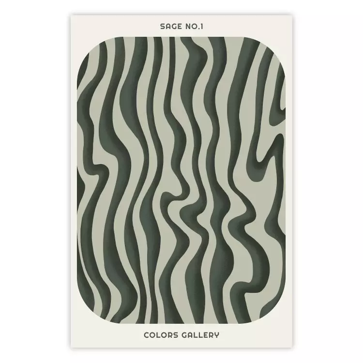Poster Wavy Shapes - Green Irregular Stripes With a Signature