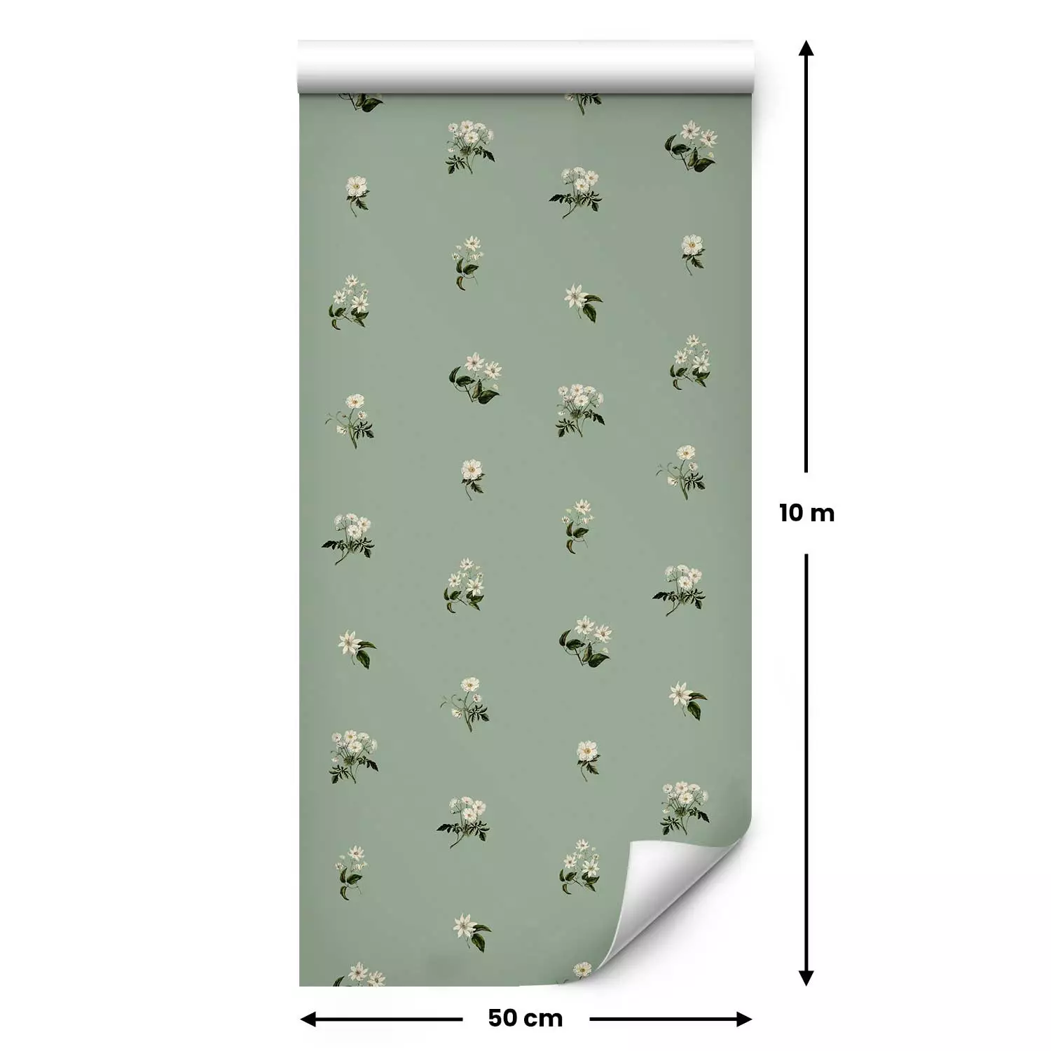 Wallpaper Tiny Flowers - Romantic Retro Pattern on a Green Background