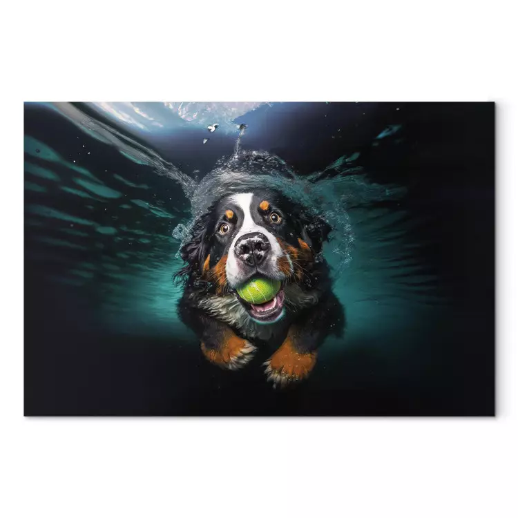 Canvas AI Bernese Mountain Dog - Floating Animal With a Ball in Its Mouth - Horizontal
