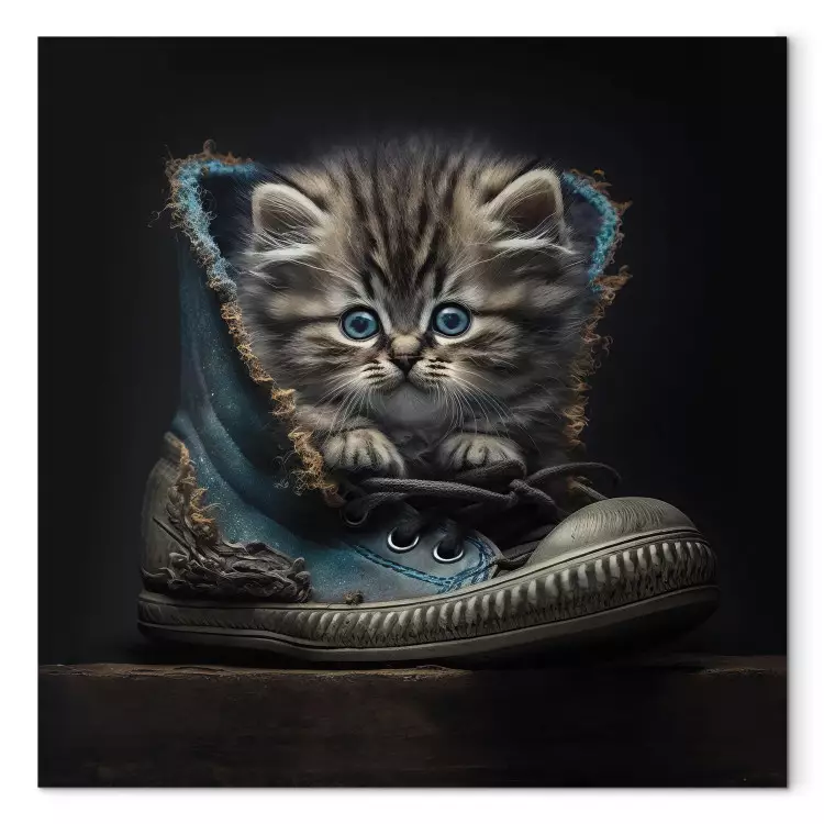 Canvas AI Maine Coon Cat - Tiny Blue-Eyed Animal in a Shoe - Square