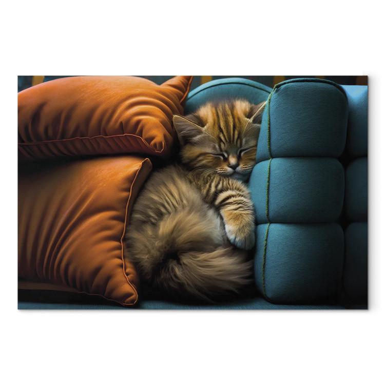 Canvas AI Cat - Cute Animal Sleeping Between Comfortable Pillows - Horizontal