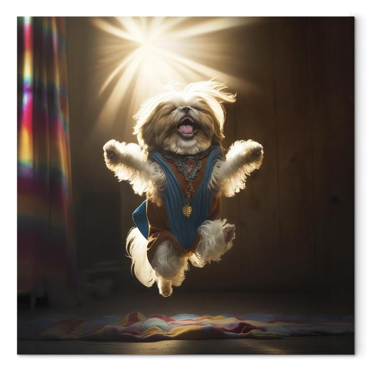 Canvas AI Shih Tzu Dog - Jumping Animal Against the Rays of the Sun - Square