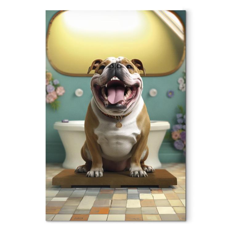 Canvas AI French Bulldog Dog - Animal Waiting In Colorful Bathroom - Vertical