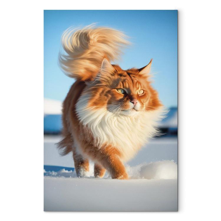 Canvas AI Norwegian Forest Cat - Long Haired Animal Walking on Snow - Vertical