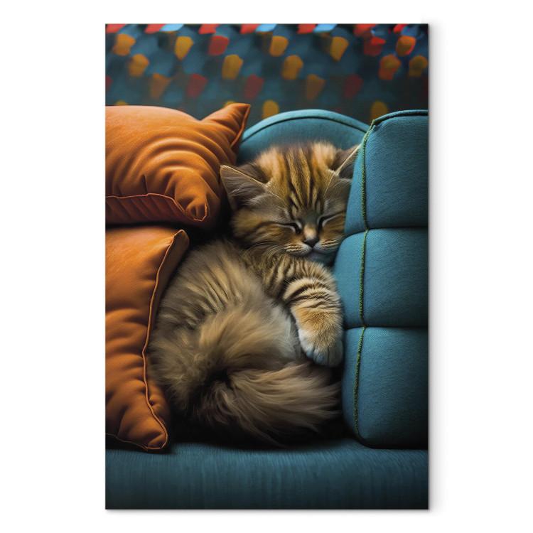 Canvas AI Cat - Cute Animal Sleeping Between Comfortable Pillows - Vertical
