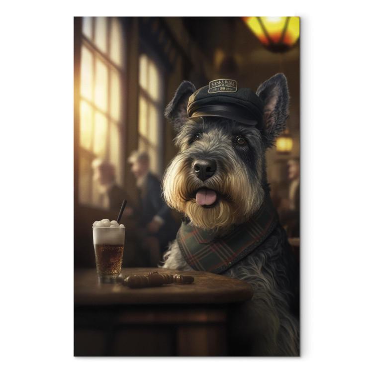 Canvas AI Dog Miniature Schnauzer - Portrait of a Animal in a Pub With a Beer - Vertical