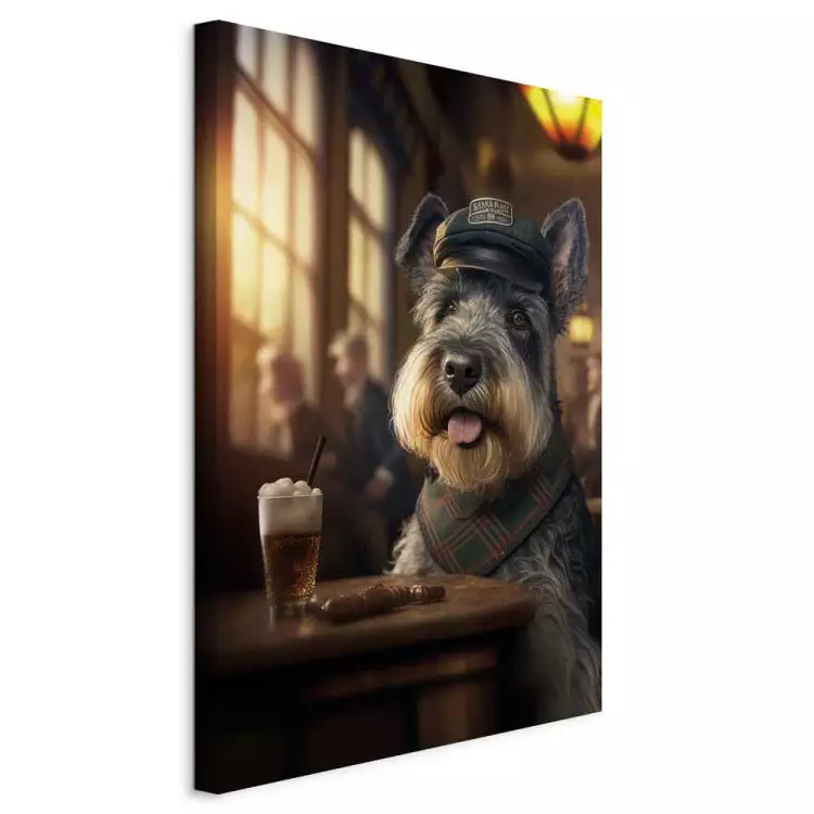 AI Dog Miniature Schnauzer - Portrait of a Animal in a Pub With a Beer - Vertical