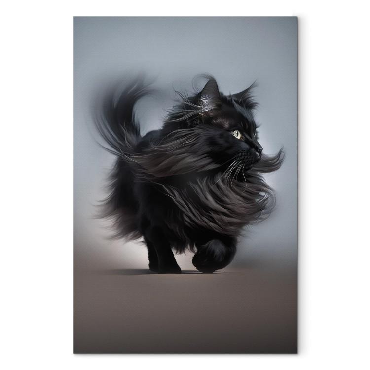Canvas AI Maine Coon Cat - Walking Animal With Long Black Hair - Vertical