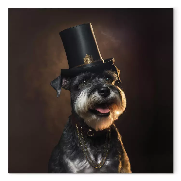Canvas AI Dog Miniature Schnauzer - Portrait of a Cheerful Animal in a Top Hat - Square