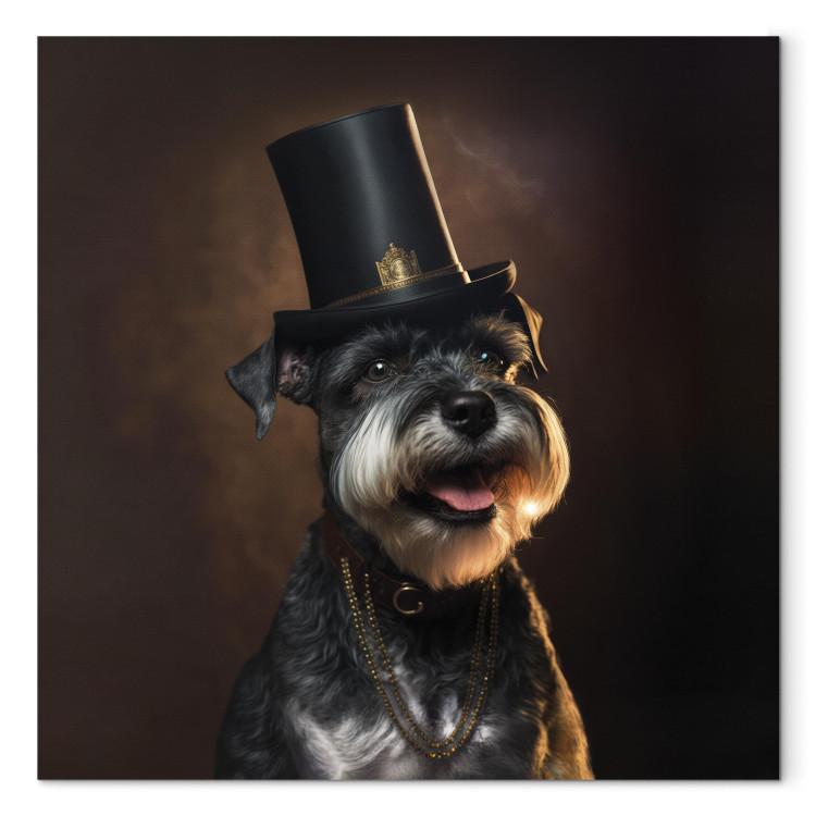 Canvas AI Dog Miniature Schnauzer - Portrait of a Cheerful Animal in a Top Hat - Square