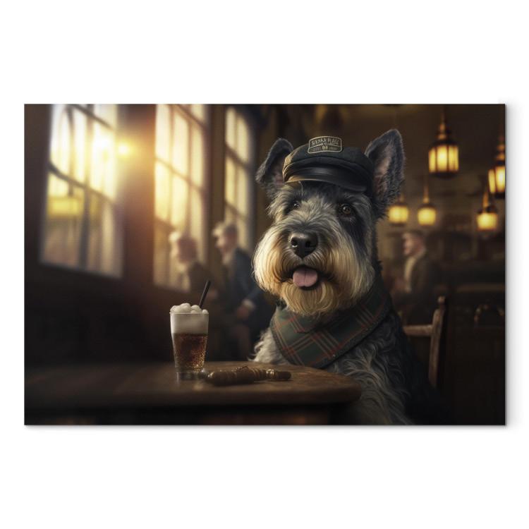 Canvas AI Dog Miniature Schnauzer - Portrait of a Animal in a Pub With a Beer - Horizontal