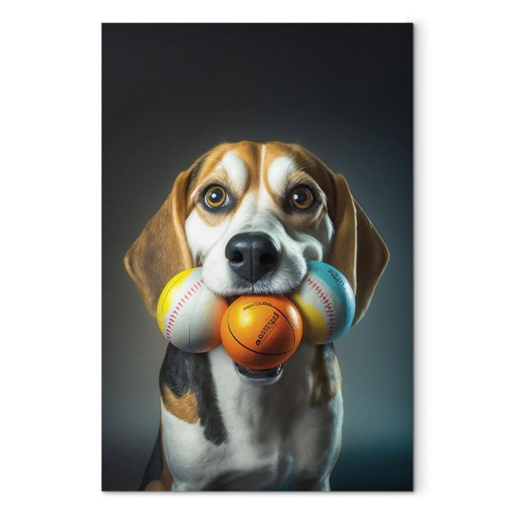Canvas AI Beagle Dog - Portrait of a Animal With Three Balls in Its Mouth - Vertical
