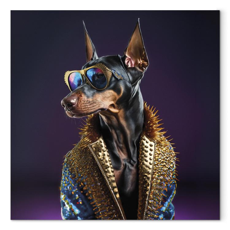Canvas AI Doberman Dog - Animal Fantasy Portrait With Stylish Glasses - Square