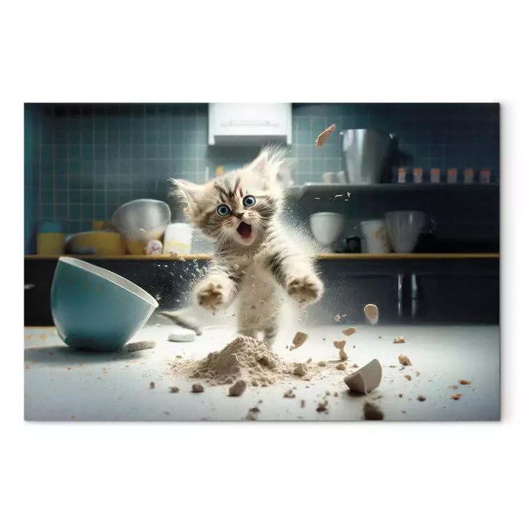 Canvas AI Maine Coon Cat - Scared Animal at Kitchen Work - Horizontal