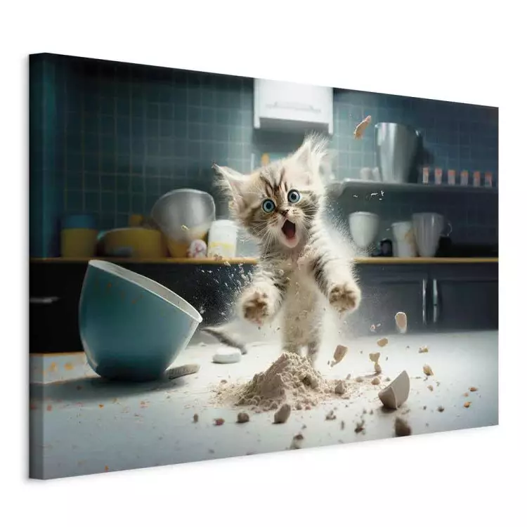 AI Maine Coon Cat - Scared Animal at Kitchen Work - Horizontal