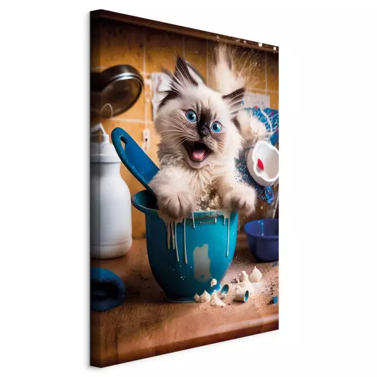 AI Ragdoll Cat - Fluffy Animal While Playing in the Kitchen - Vertical