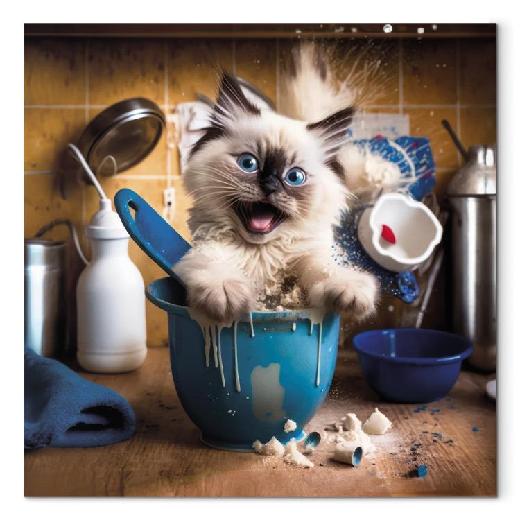 Canvas AI Ragdoll Cat - Fluffy Animal While Playing in the Kitchen - Square