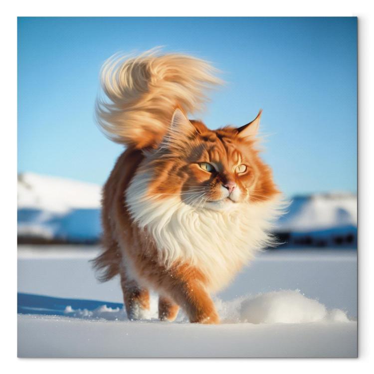 Canvas AI Norwegian Forest Cat - Long Haired Animal Walking on Snow - Square