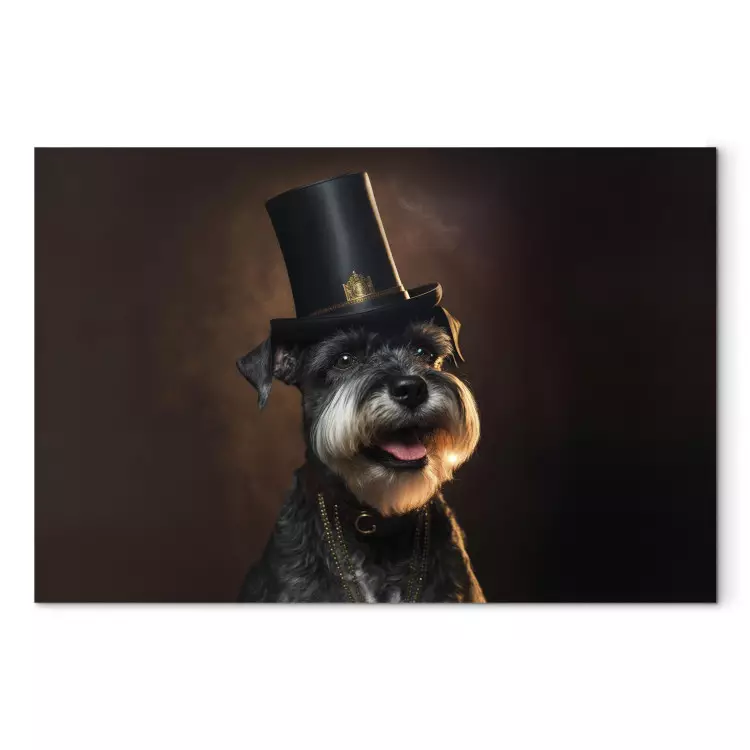 Canvas AI Dog Miniature Schnauzer - Portrait of a Cheerful Animal in a Top Hat - Horizontal