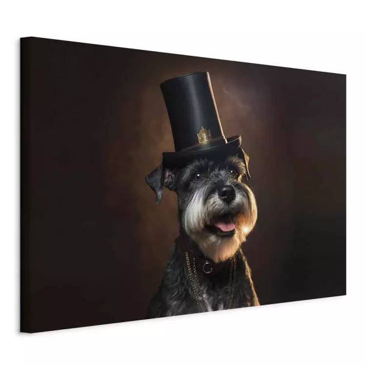 AI Dog Miniature Schnauzer - Portrait of a Cheerful Animal in a Top Hat - Horizontal
