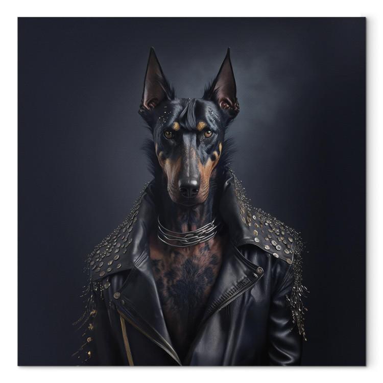 Canvas AI Doberman Dog - Rock Style Animal Fantasy Portrait - Square
