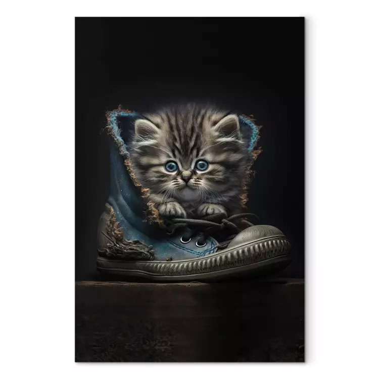 Canvas AI Maine Coon Cat - Tiny Blue-Eyed Animal in a Shoe - Vertical