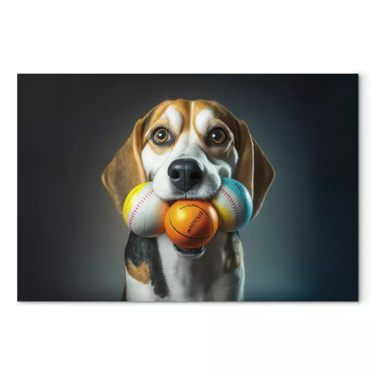 Canvas AI Beagle Dog - Portrait of a Animal With Three Balls in Its Mouth - Horizontal