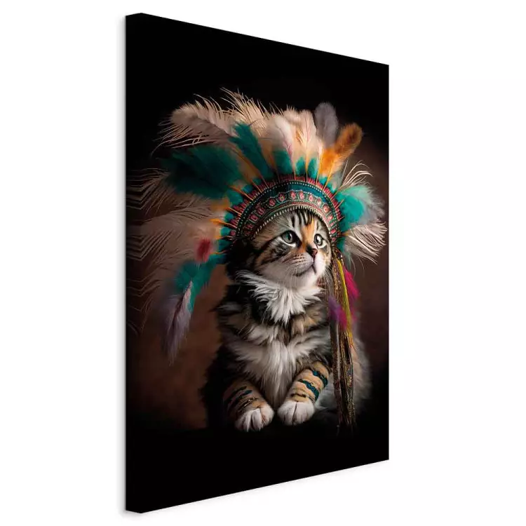 AI Kitty - Portrait of a Proud Animal in an Indian Headdress - Vertical