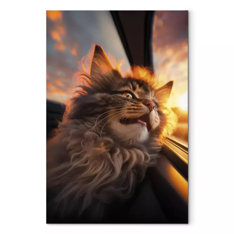 Canvas AI Maine Coon Cat - Animal on a Journey to the Setting Sun - Vertical