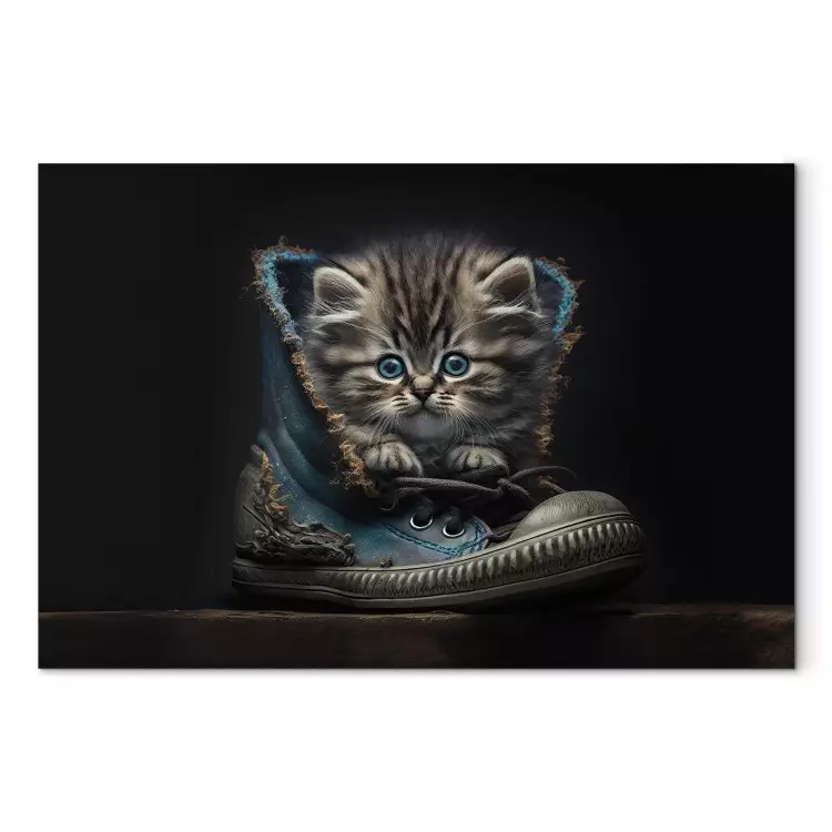Canvas AI Maine Coon Cat - Tiny Blue-Eyed Animal in a Shoe - Horizontal