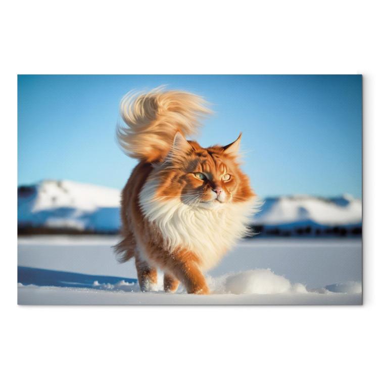Canvas AI Norwegian Forest Cat - Long Haired Animal Walking on Snow - Horizontal