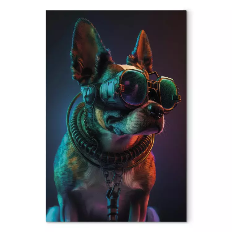 Canvas AI Boston Terrier Dog - Green Cyber Animal Wearing Cyberpunk Glasses - Vertical